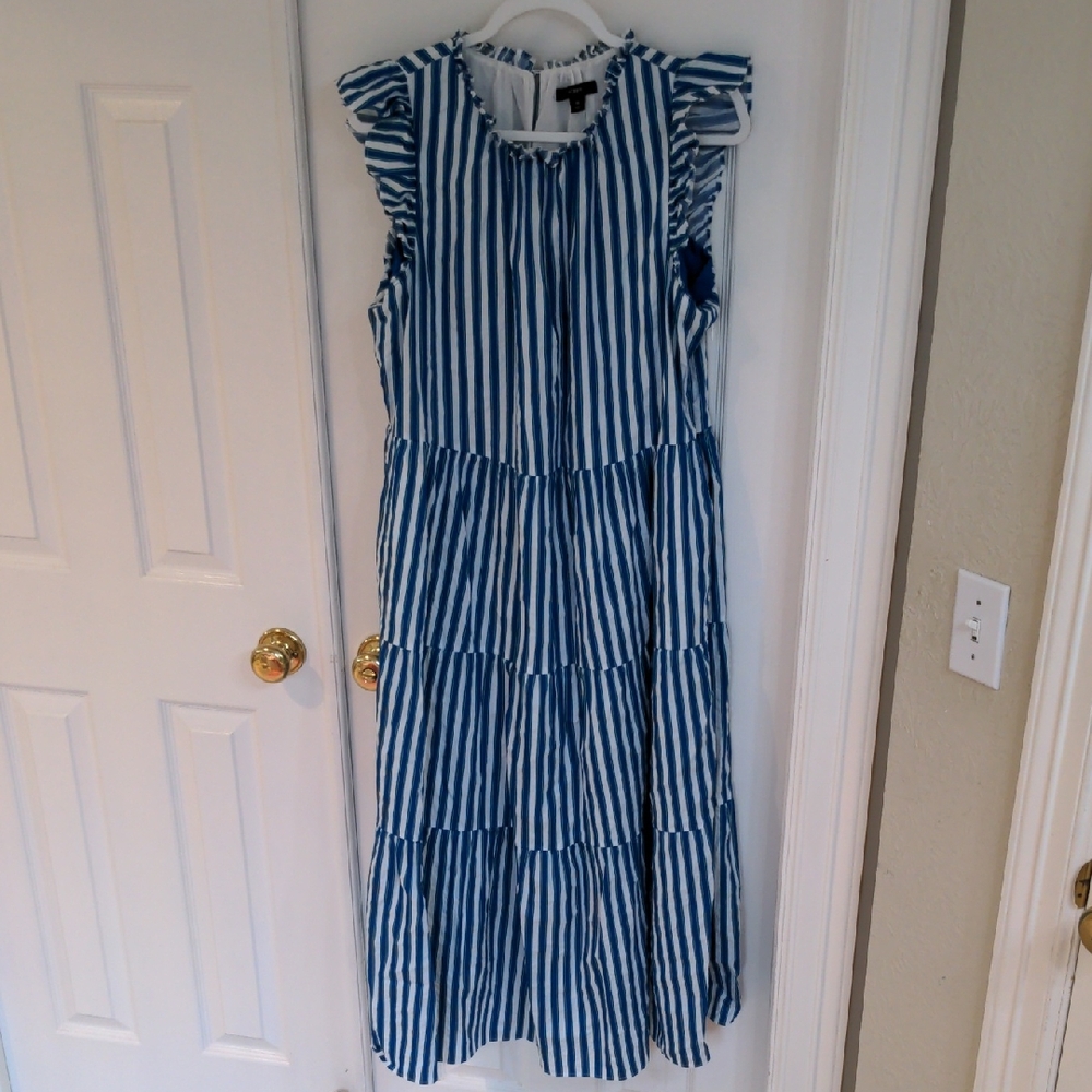 J Crew Blue and White Striped Maxi Dress, XL